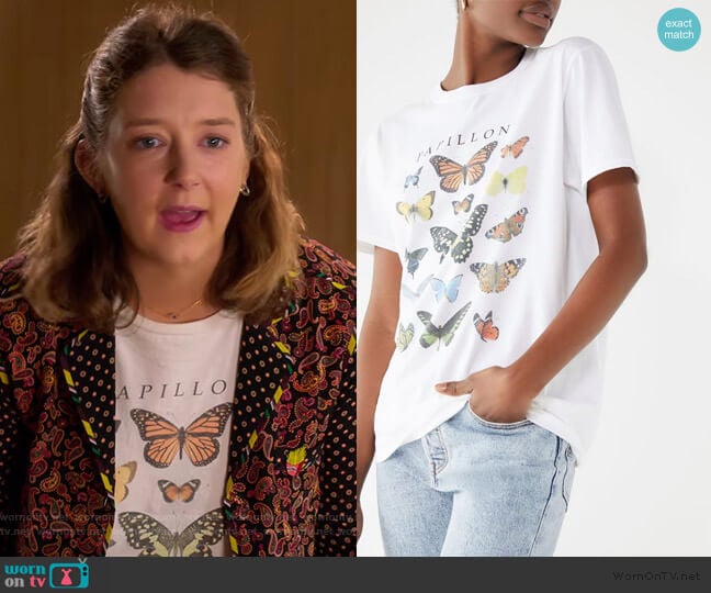 Nonnie’s white butterfly graphic tee on Insatiable