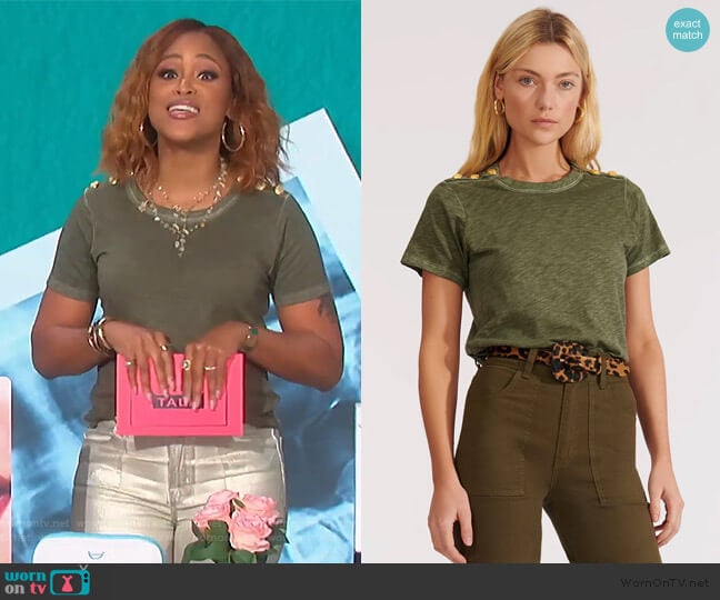 Carla S Tee with Buttoned Shoulders by Veronica Beard worn by Eve on The Talk