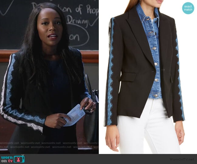 Damari Lace Sleeve Dickey Jacket by Veronica Beard worn by Michaela Pratt (Aja Naomi King) on How to Get Away with Murder