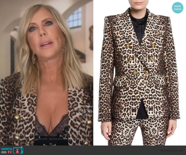 Miller Double-Breasted Leopard-Print Jacket by Veronica Beard worn by Vicki Gunvalson on The Real Housewives of Orange County