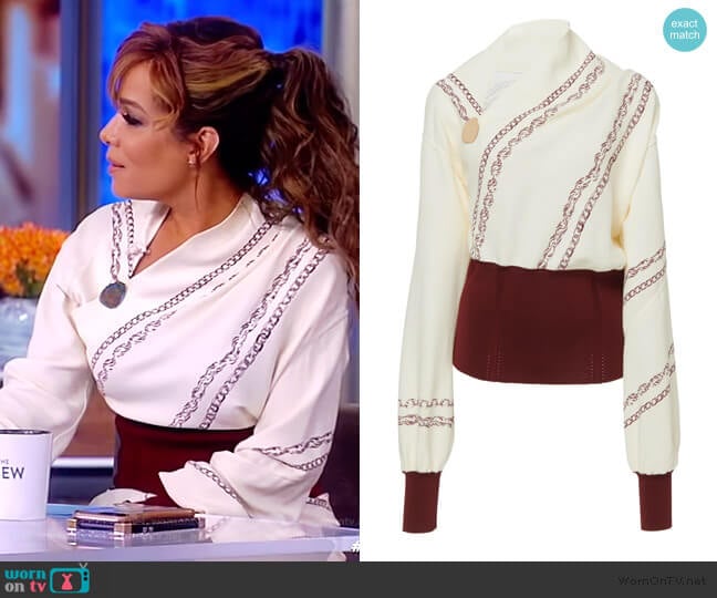 Knit-Trimmed Printed Crepe Blouse by Victoria Beckam worn by Sunny Hostin on The View