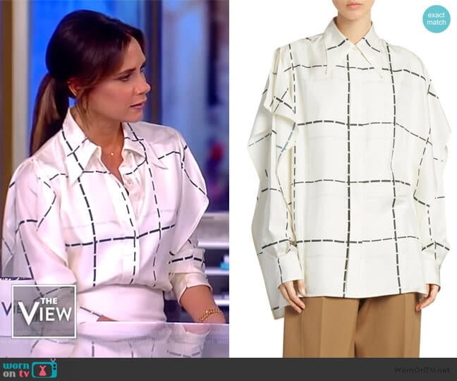 Scarf-Detail Check Silk Blouse by Victoria Beckham worn by Victoria Beckham on The View