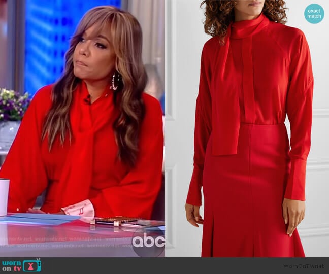 Pussy-bow silk crepe de chine blouse and Skirt by Victoria Beckham worn by Sunny Hostin on The View