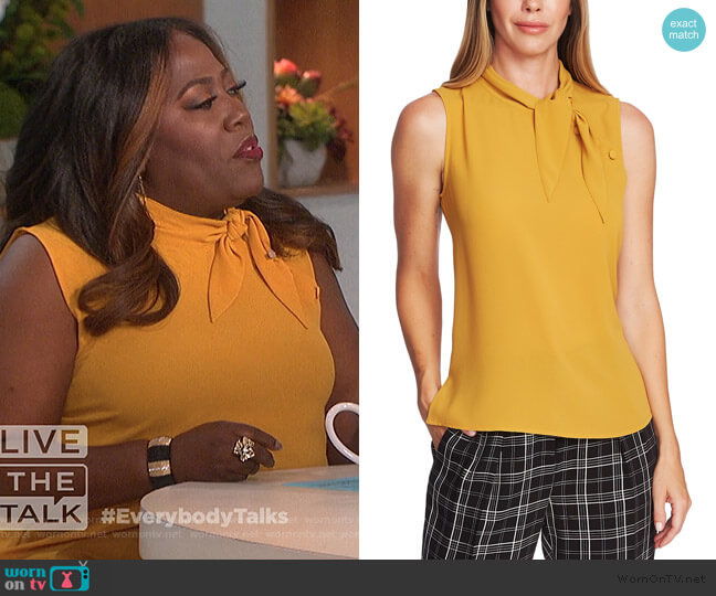 Tie-Neck Button Blouse by Vince Camuto worn by Sheryl Underwood on The Talk