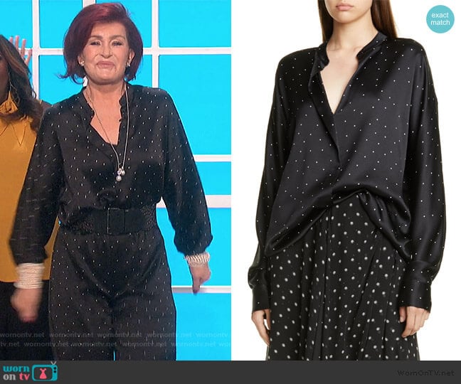 Dot Print Popover Silk Blouse by Vince worn by Sharon Osbourne on The Talk