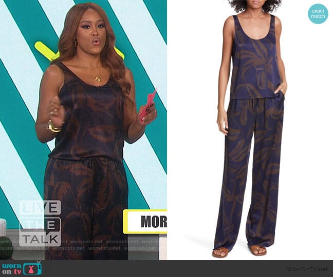 Palm Leaf Scoop-Neck Satin Tank and Pants by Vince worn by Eve on The Talk