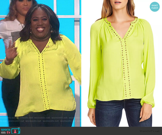 Stud-Trimmed Satin Blouse by Vince Camuto worn by Sheryl Underwood on The Talk