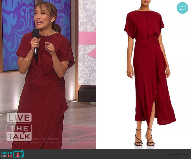 Shirred Asymmetric Jersey Maxi Dress by Yigal Azrouel worn by Carrie Inaba on The Talk