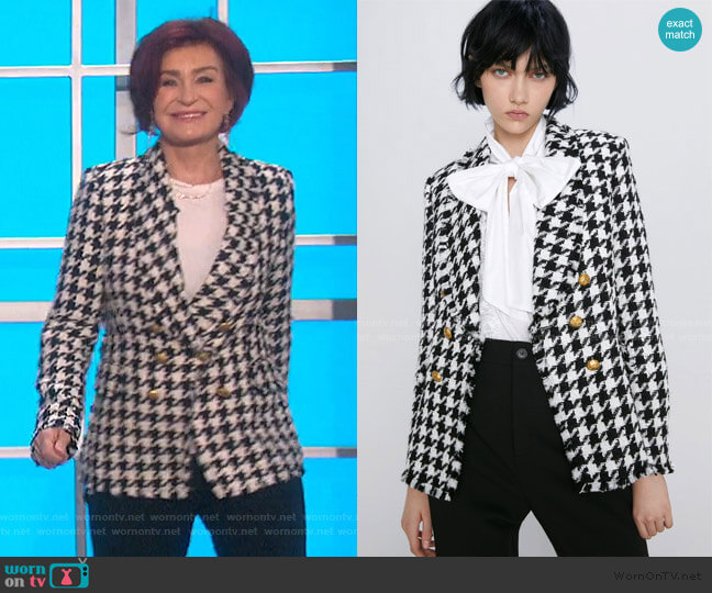 Houndstooth Jacket by Zara worn by Sharon Osbourne on The Talk