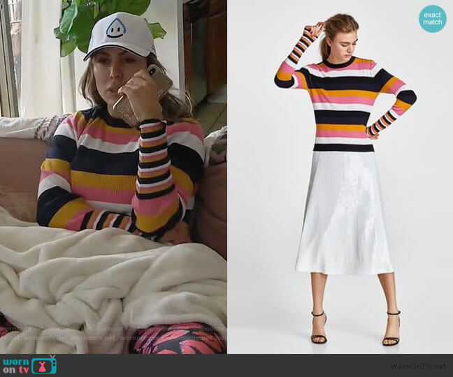 Striped Metallic Thread Sweater by Zara worn by Kelly Dodd on The Real Housewives of Orange County