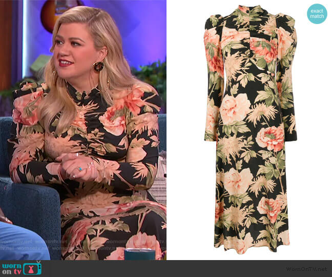 Espionage Drape Dress in Peony Print by Zimmermann worn by Kelly Clarkson on The Kelly Clarkson Show