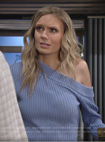 Abby’s blue one-shoulder sweater on The Young and the Restless