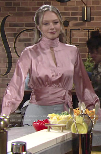 Abby’s pink keyhole wrap blouse on The Young and the Restless