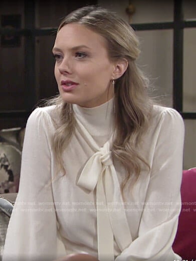 Abby's white tie neck sweater on The Young and the Restless