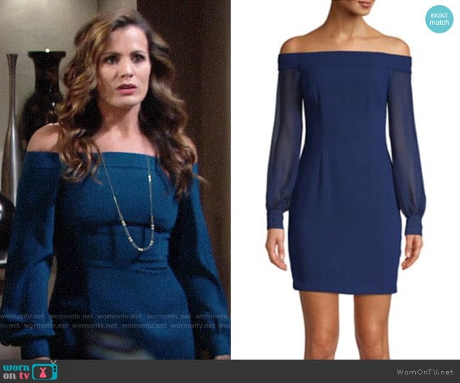 Aidan by Aidan Mattox Off-the-Shoulder Crepe Dress worn by Chelsea Lawson (Melissa Claire Egan) on The Young and the Restless