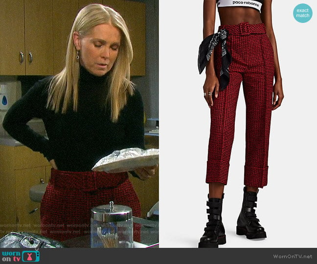 Alexander Wang Belted Houndstooth Tweed Cuffed Crop Trousers worn by Jennifer Horton (Melissa Reeves) on Days of our Lives