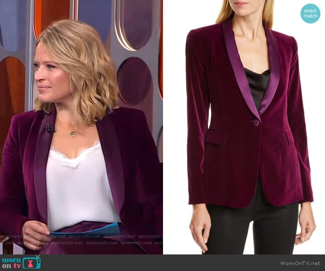 Macey Velvet Shawl Collar Jacket by Alice + Olivia worn by Sara Haines on Good Morning America