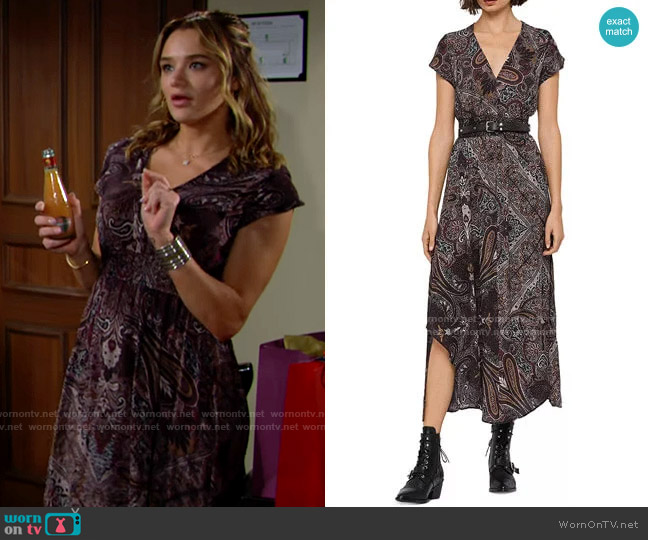 All Saints Leila Paisley Maxi Dress worn by Summer Newman (Hunter King) on The Young and the Restless