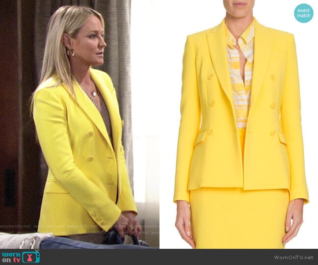 Altuzarra Indiana Double-Breasted Crepe Jacket worn by Sharon Newman (Sharon Case) on The Young and the Restless