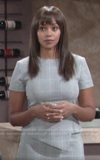 Amanda’s grey checked peplum dress on The Young and the Restless