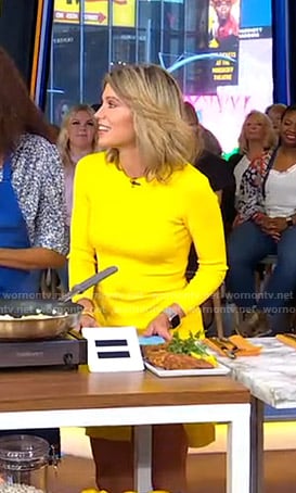 Amy’s yellow long sleeve slit dress on Good Morning America