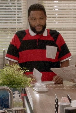 Andre's red striped polo shirt with white pocket on Black-ish