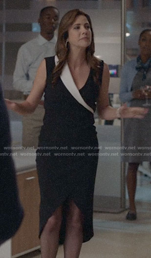 Andrea's black and white cross front dress on Supergirl
