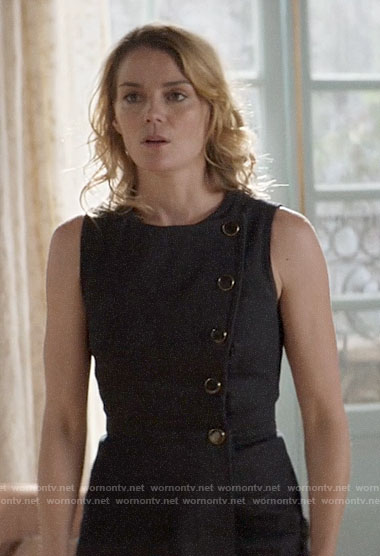 Annie's navy button front dress on God Friended Me