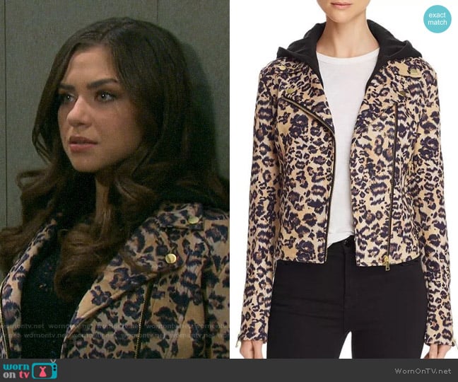 Aqua Leopard Faux Suede Moto Jacket worn by Ciara Brady (Victoria Konefal) on Days of our Lives