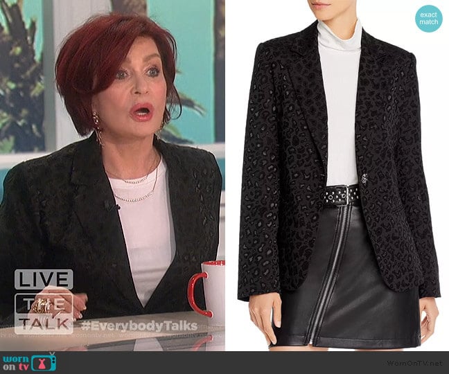 Leopard Brocade Blazer by Aqua Luxe worn by Sharon Osbourne on The Talk