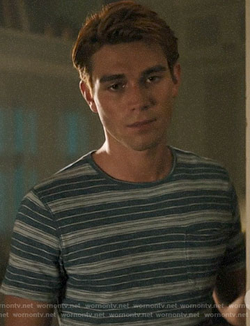 Archie's blue striped tee on Riverdale