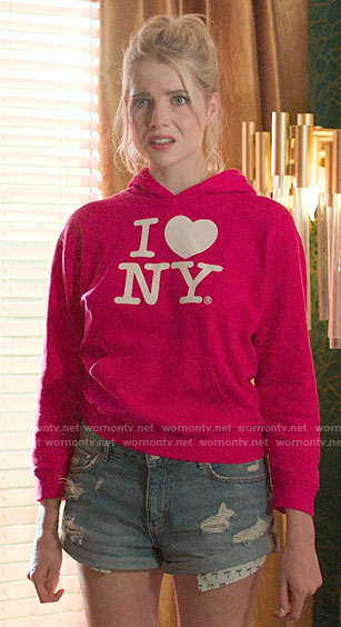 I Love NY New York Hoodie Screen Print Heart Sweatshirt White Small