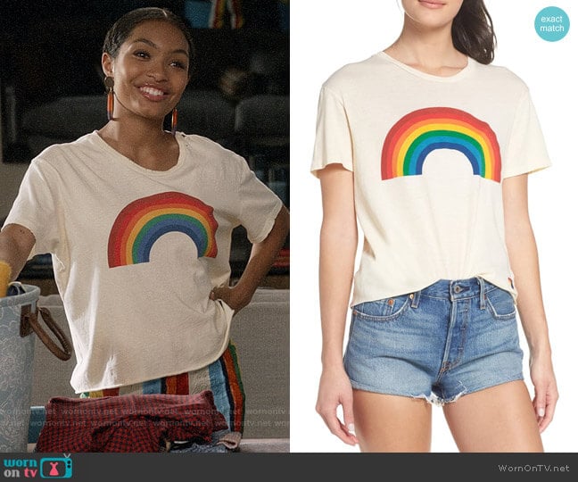 Aviator Nation Big Rainbow Boyfriend Tee worn by Zoey Johnson (Yara Shahidi) on Black-ish