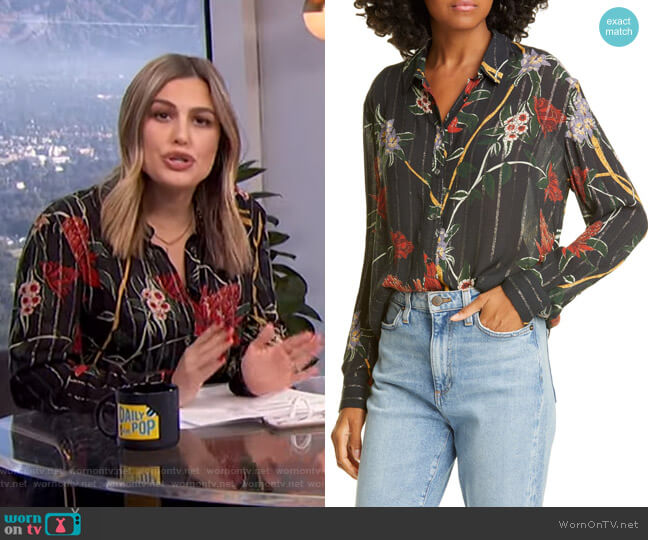 Petunia Floral Metallic Stripe Shirt by Ba&Sh worn by Carissa Loethen Culiner on E! News