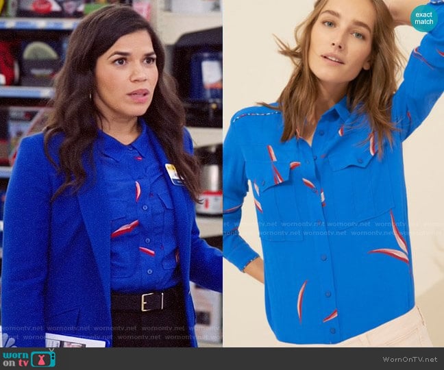 Wornontv Amy S Blue Printed Button Down Shirt On Superstore