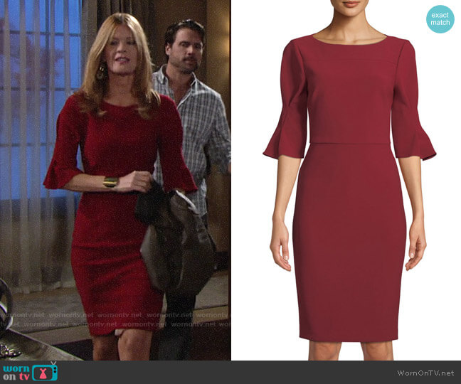 Badgley Mischka Pinched-Sleeve Sheath Dress worn by Phyllis Summers (Michelle Stafford) on The Young and the Restless