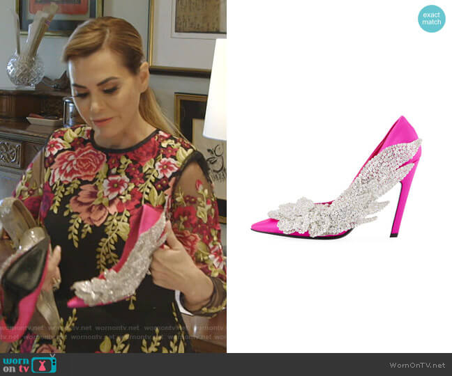 Embellished Satin Pumps by Balenciaga worn by D’Andra Simmons  on The Real Housewives of Dallas