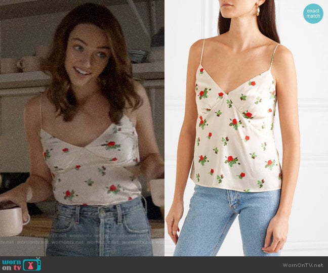 Bernadette Floral-print silk-satin camisole worn by Cara Bloom (Violett Beane) on God Friended Me