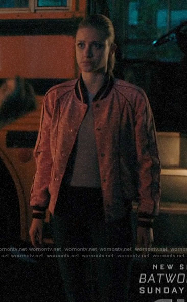 Betty's pink flower print bomber jacket on Riverdale