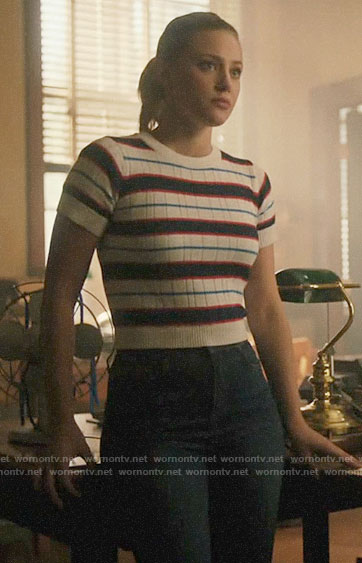 Betty's white striped ribbed top on Riverdale
