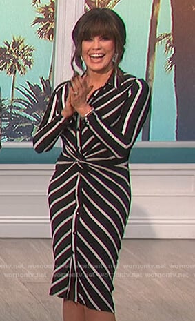 Marie’s black striped knotted shirtdress on The Talk