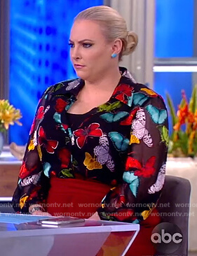 Meghan’s black butterfly sheer blouse on The View