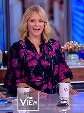 Sara’s black and pink feather print dress on The View
