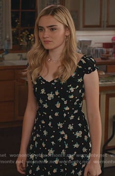 Taylor's black floral print mini dress on American Housewife