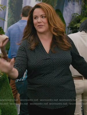 Katie's black polka dot v-neck blouse on American Housewife