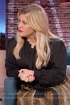 Kelly’s black pussy-bow blouse on The Kelly Clarkson Show