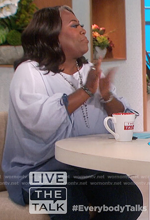 Sheryl’s blue ombre tie cuff blouse on The Talk