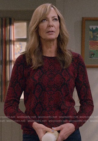 Bonnie's red snake print sweater on Mom