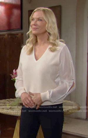 Brooke's white sweater with sheer sleeves on The Bold and the Beautiful