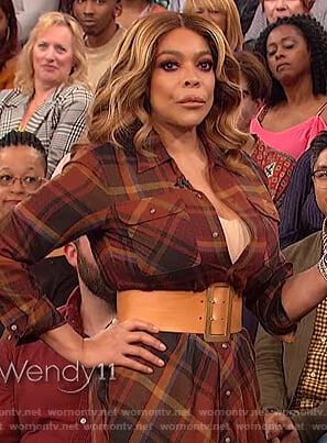 Wendy’s brown plaid shirtdress on The Wendy Williams Show